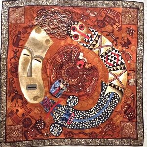 Pineda Covalin Mexican Tribal Print Scarf in Rust Brown